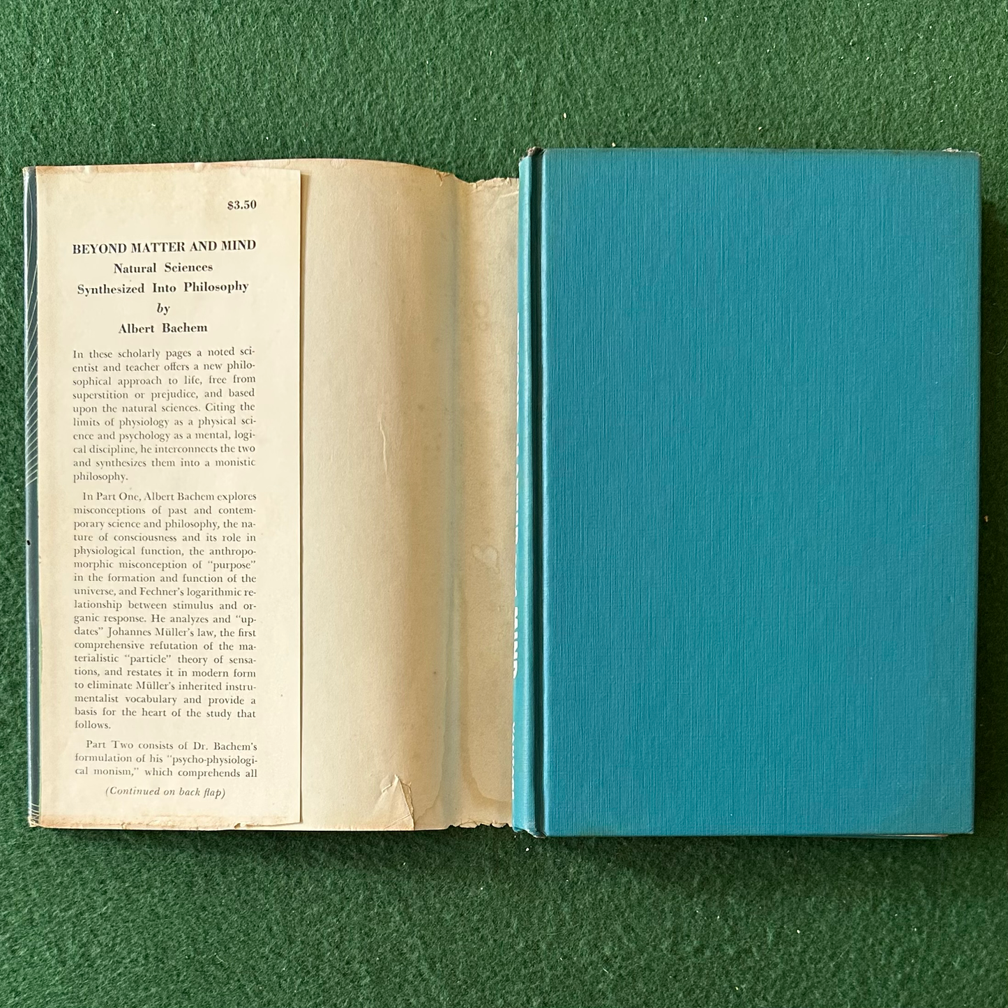 Vintage Non-Fiction Hardback: Albert Bachem - Beyond Matter and Mind FIRST EDITION