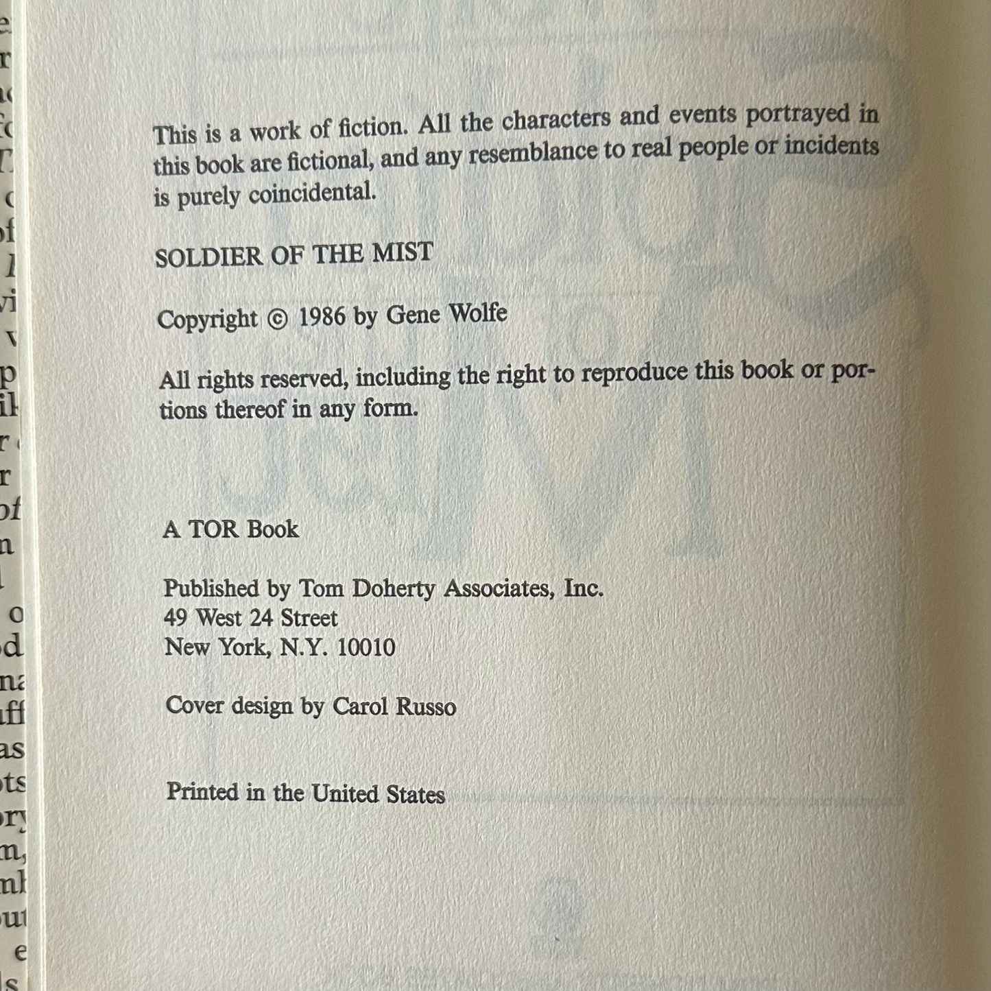 Vintage Fantasy Hardback: Gene Wolfe - Soldier of the Mist BCE