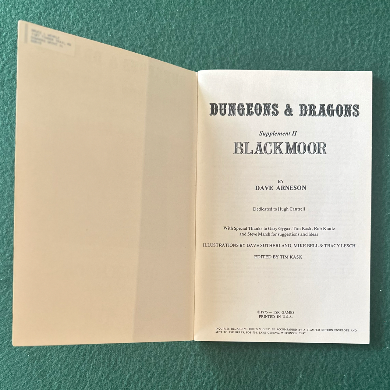 Vintage Dungeons & Dragons Supplement: Dave Arneson - Blackmoor FIRST PRINTING