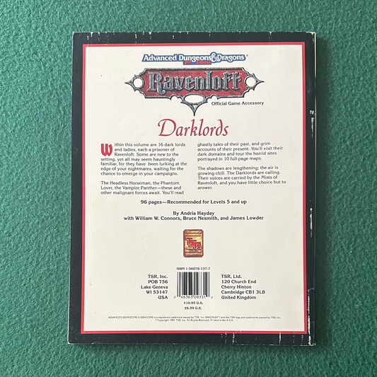 Vintage Advanced Dungeons & Dragons 2e Accessory: Ravenloft: Darklords