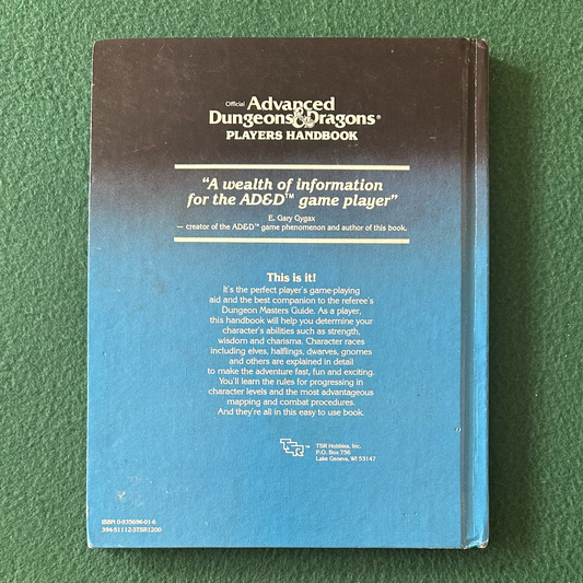 Vintage Advanced Dungeons & Dragons Handbook: Players Handbook SIXTH PRINTING