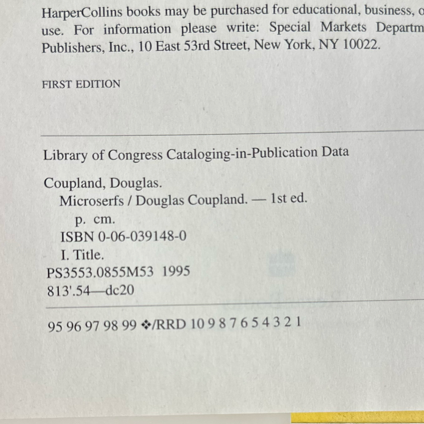 Vintage Fiction Hardback: Douglas Coupland - Microserfs FIRST EDITION