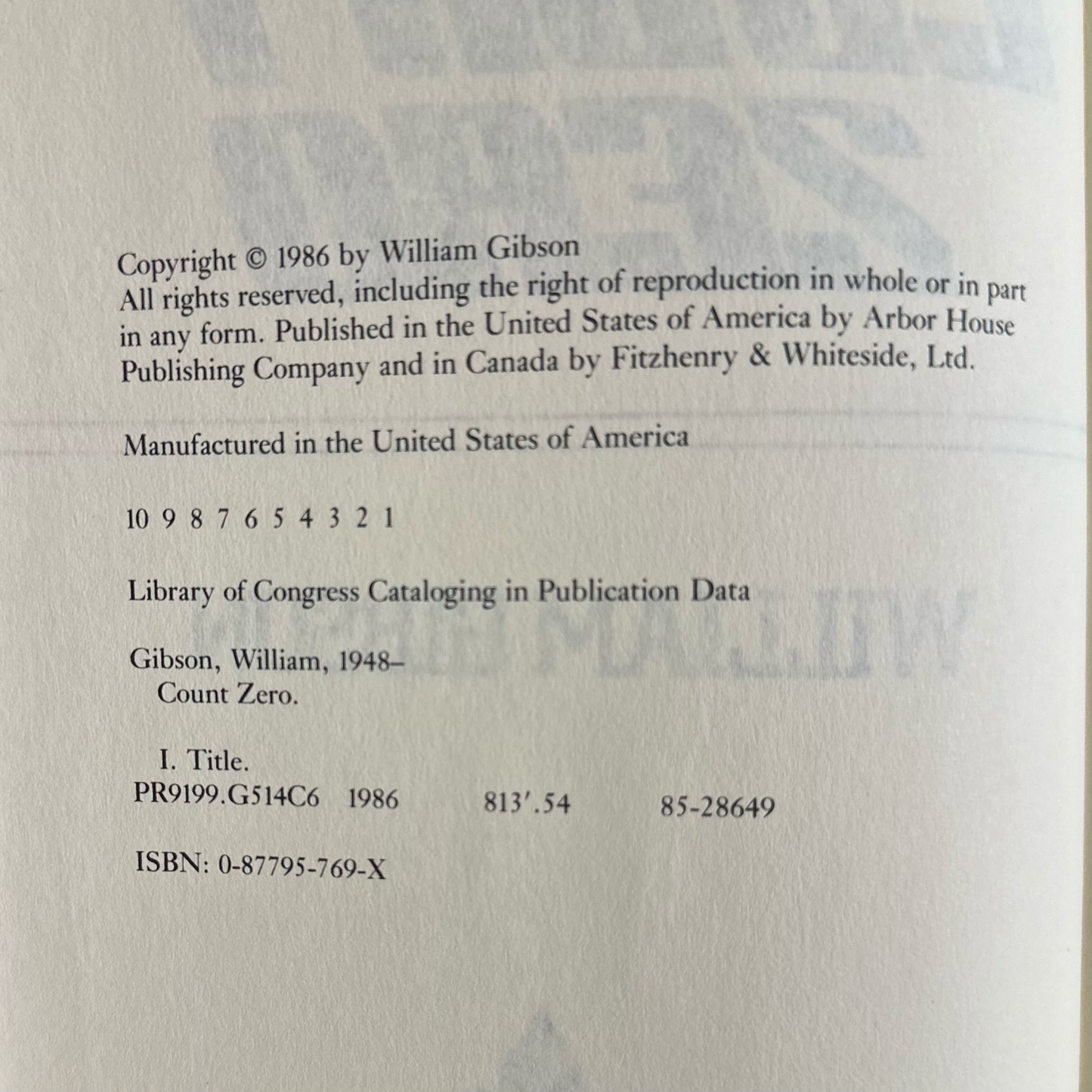 Vintage Sci-Fi Hardback: William Gibson - Count Zero FIRST EDITION