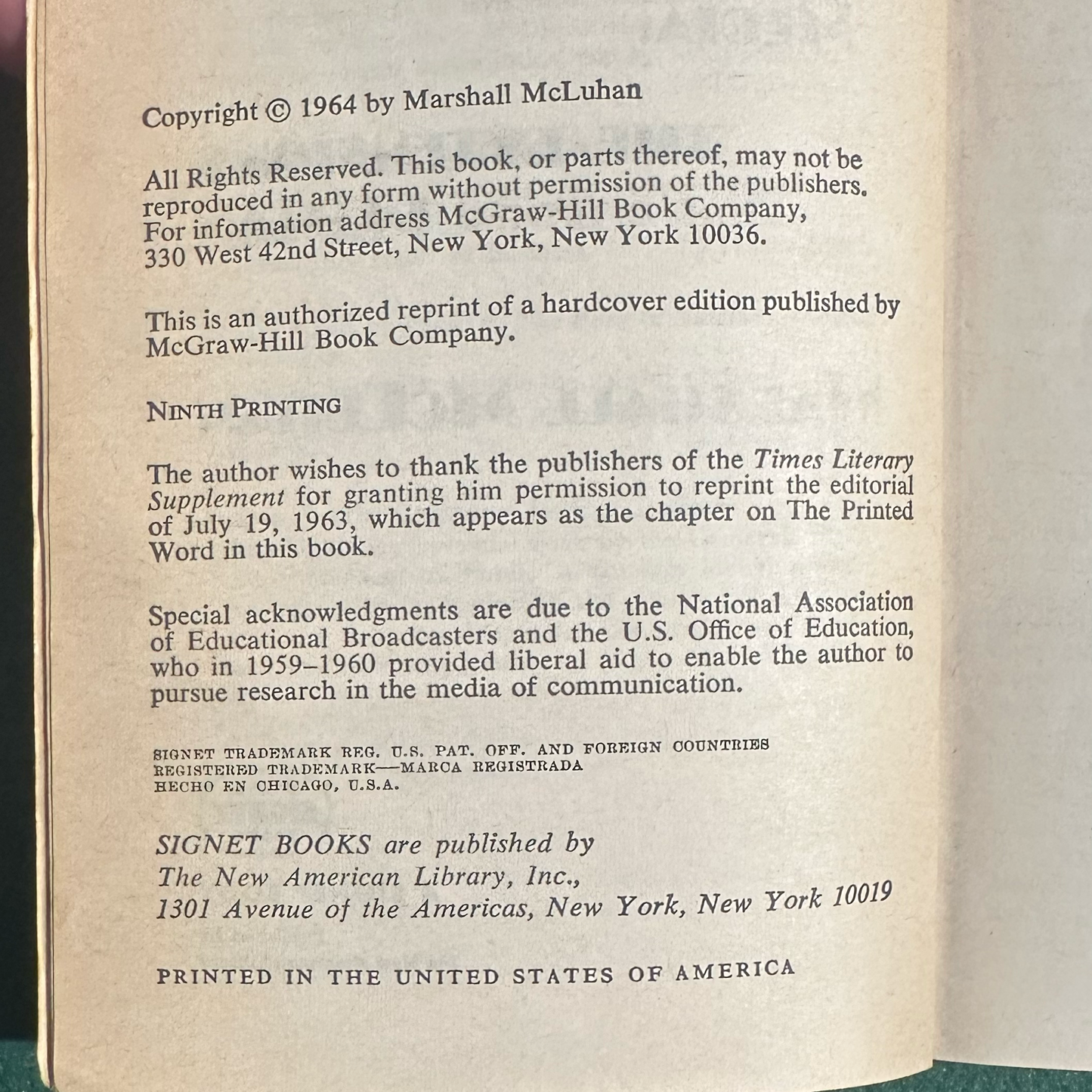 Vintage Non-Fiction Paperback: Marshall McLuhan - Understanding Media