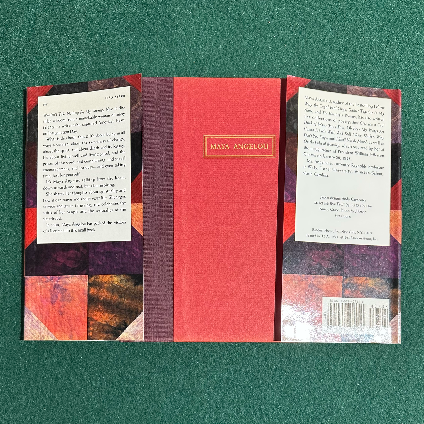 Vintage Fiction Hardback: Maya Angelou - Wouldn't Take Nothing For My Journey Now SIGNED FIRST EDITION