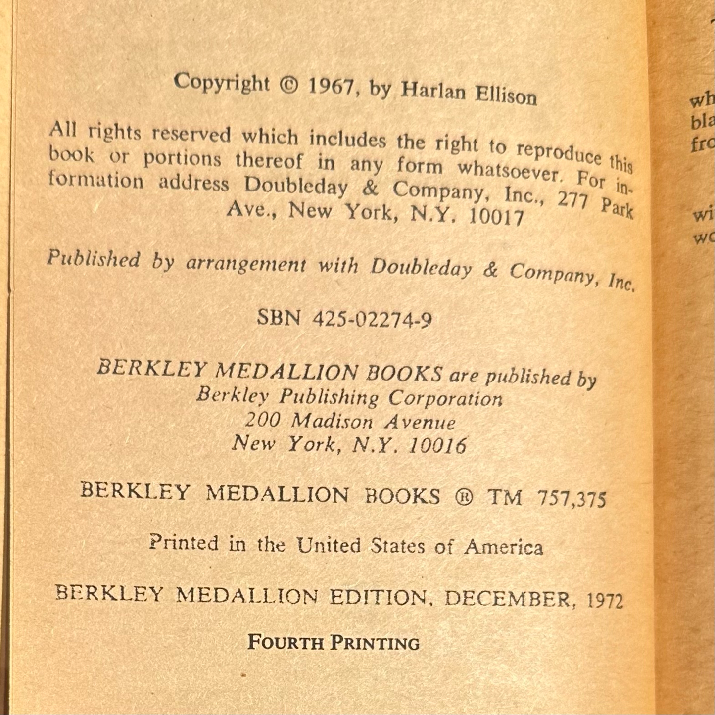 Vintage Sci-Fi Paperback: Dangerous Visions, Edited by Harlan Ellison FOURTH PRINTING