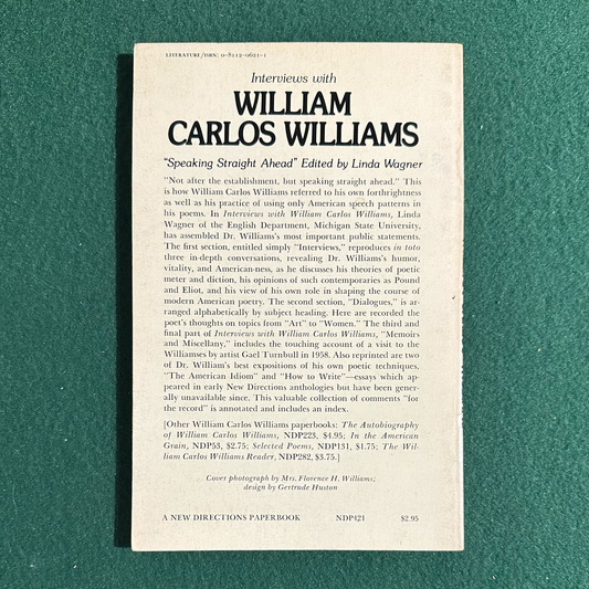 Vintage Non-Fiction Paperback: Interviews with William Carlos Williams, Edited by Linda Wagner FIRST PRINTING