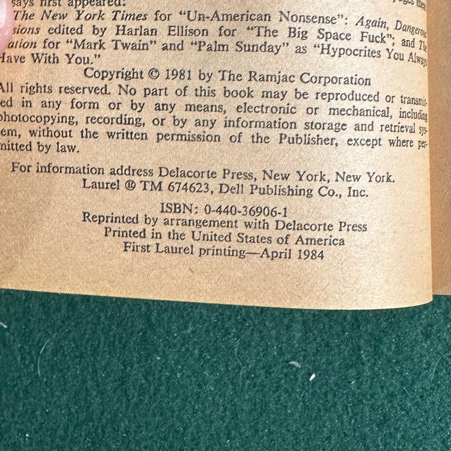 Vintage Fiction Paperback: Kurt Vonnegut - Palm Sunday FIRST PRINTING