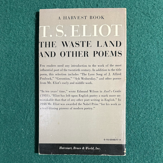 Vintage Poetry Paperback: T S Eliot - The Waste Land and Other Poems