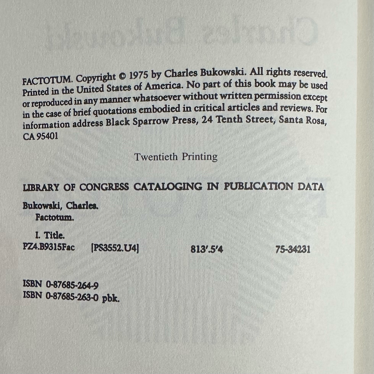 Vintage Fiction Paperback: Charles Bukowski - Factotum