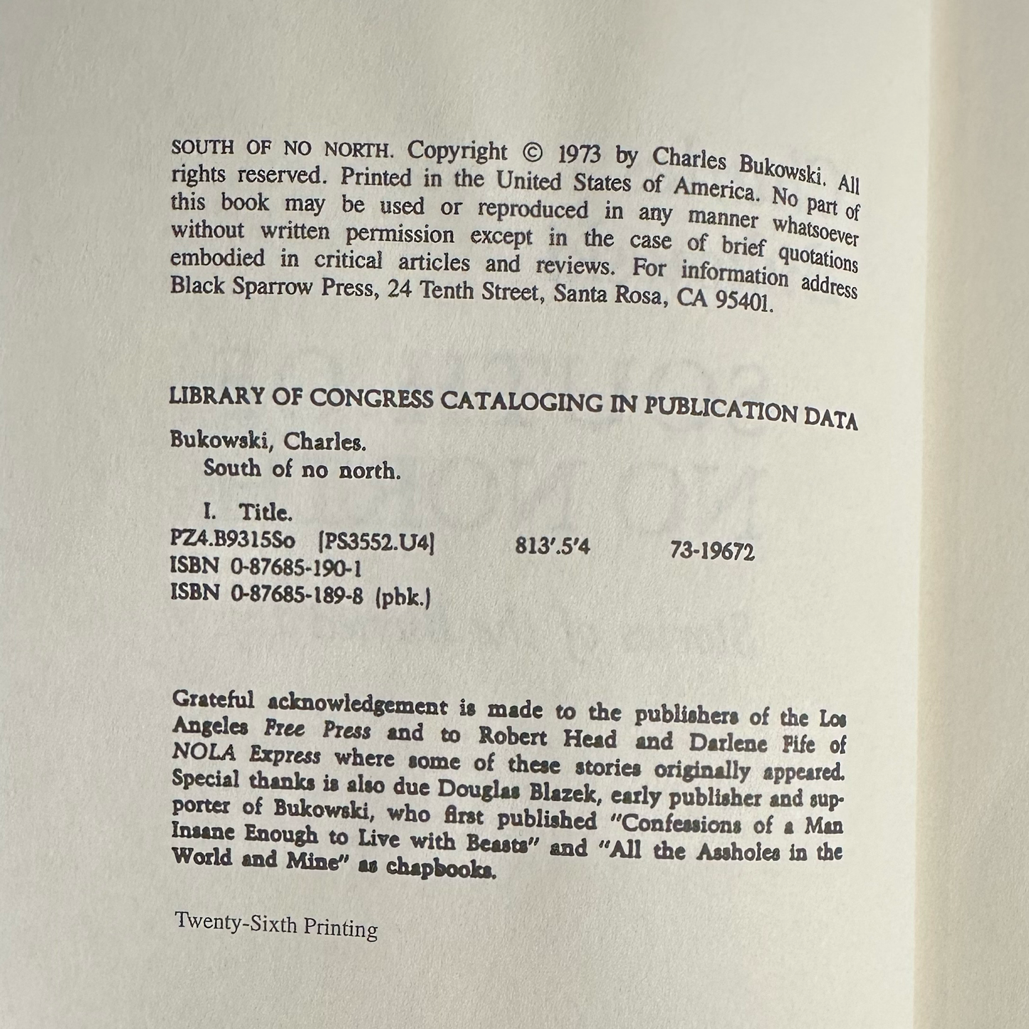 Vintage Poetry Paperback: Charles Bukowski - South of No North