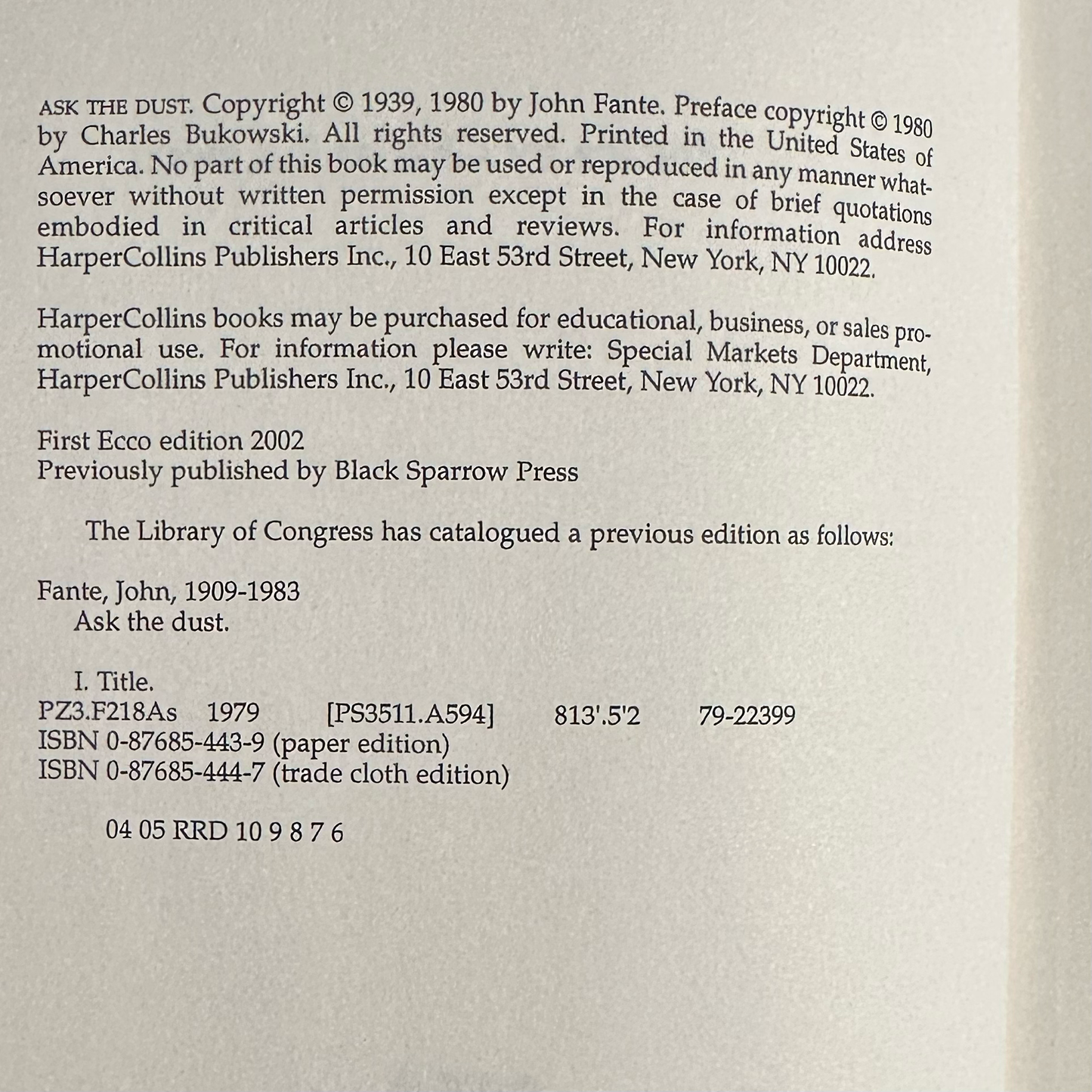 Fiction Paperback: John Fante - Ask The Dust