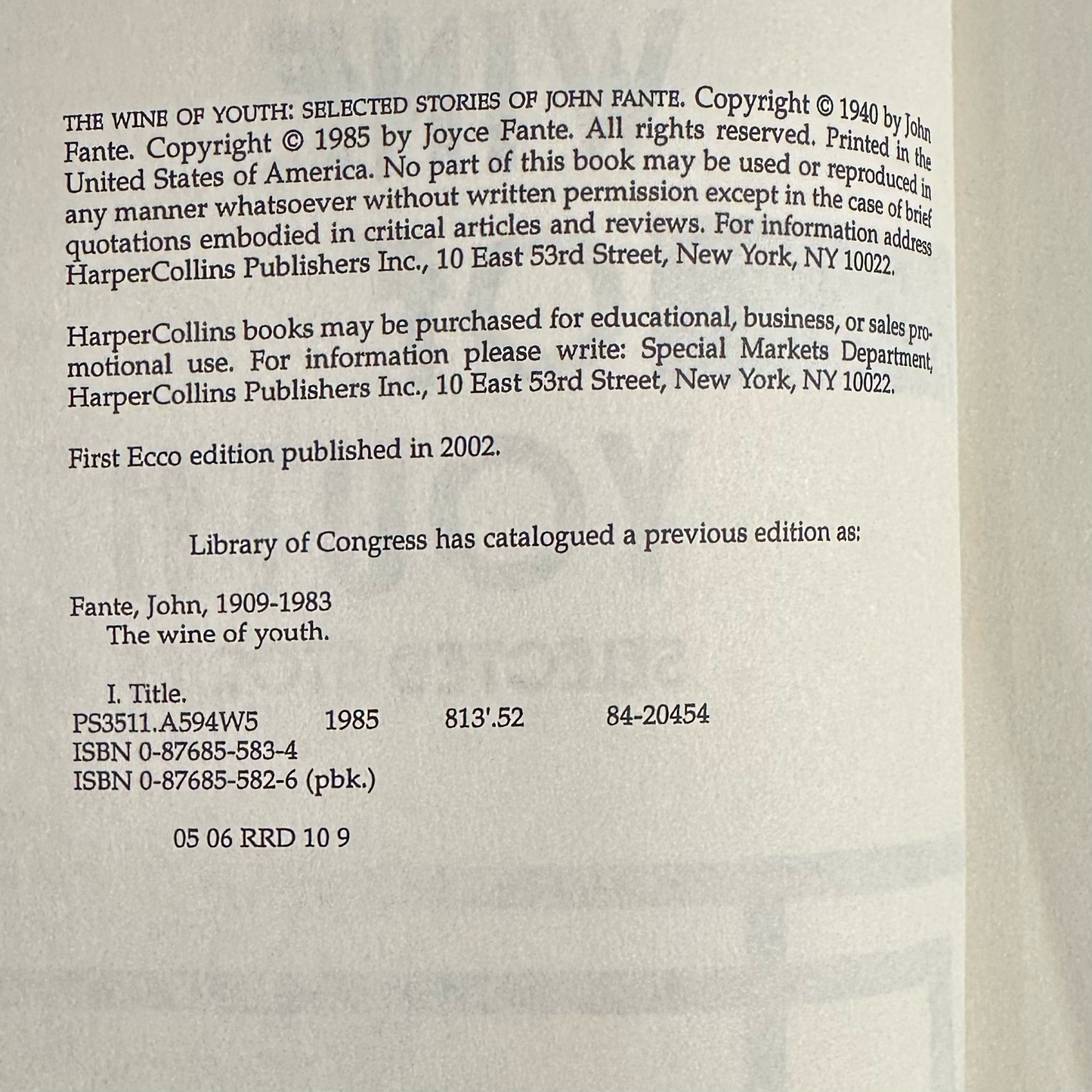 Fiction Paperback: John Fante - The Wine of Youth: Selected Stories