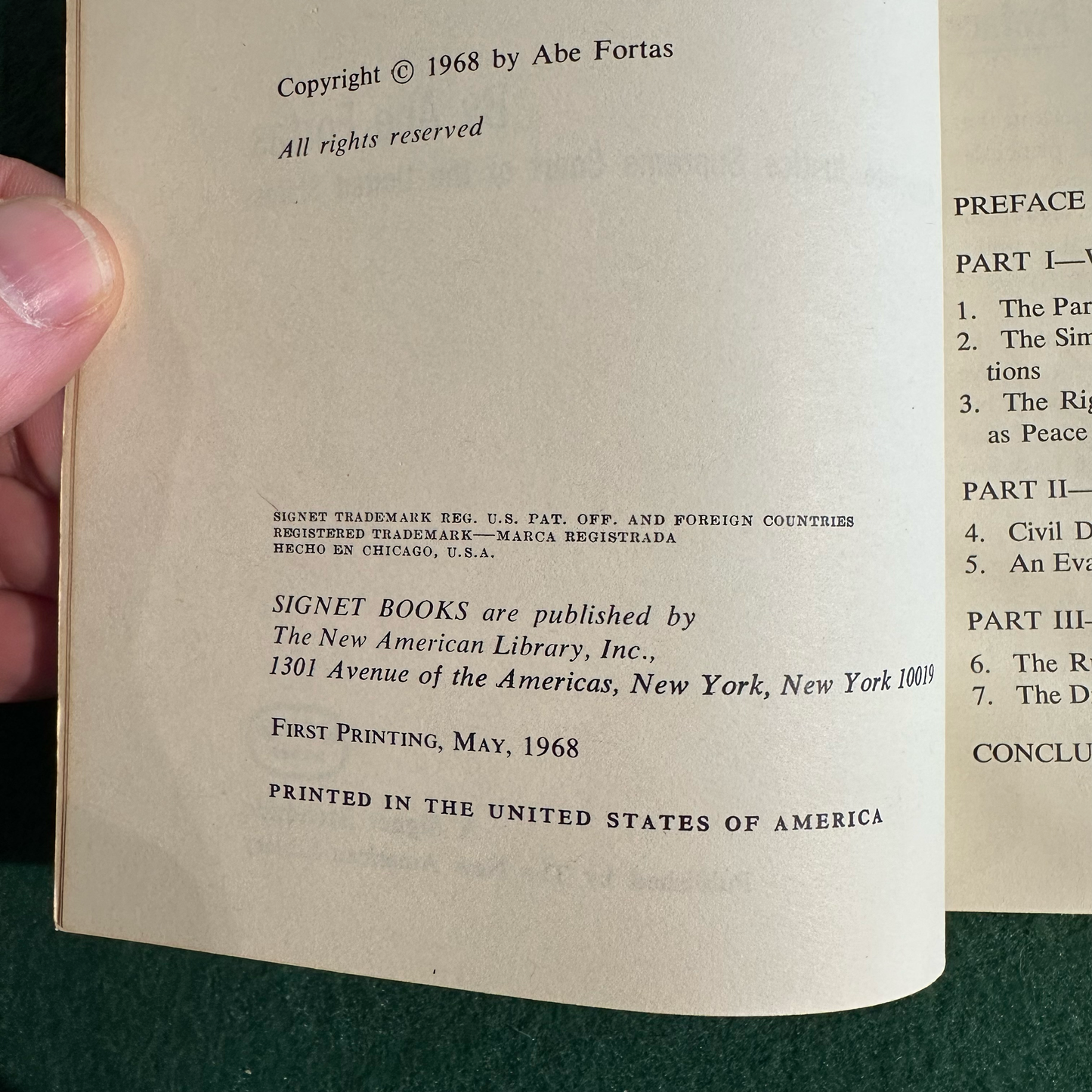 Vintage Non-Fiction Paperback: Abe Fortas - Concerning Dissent and Civil Disobedience FIRST PRINTING
