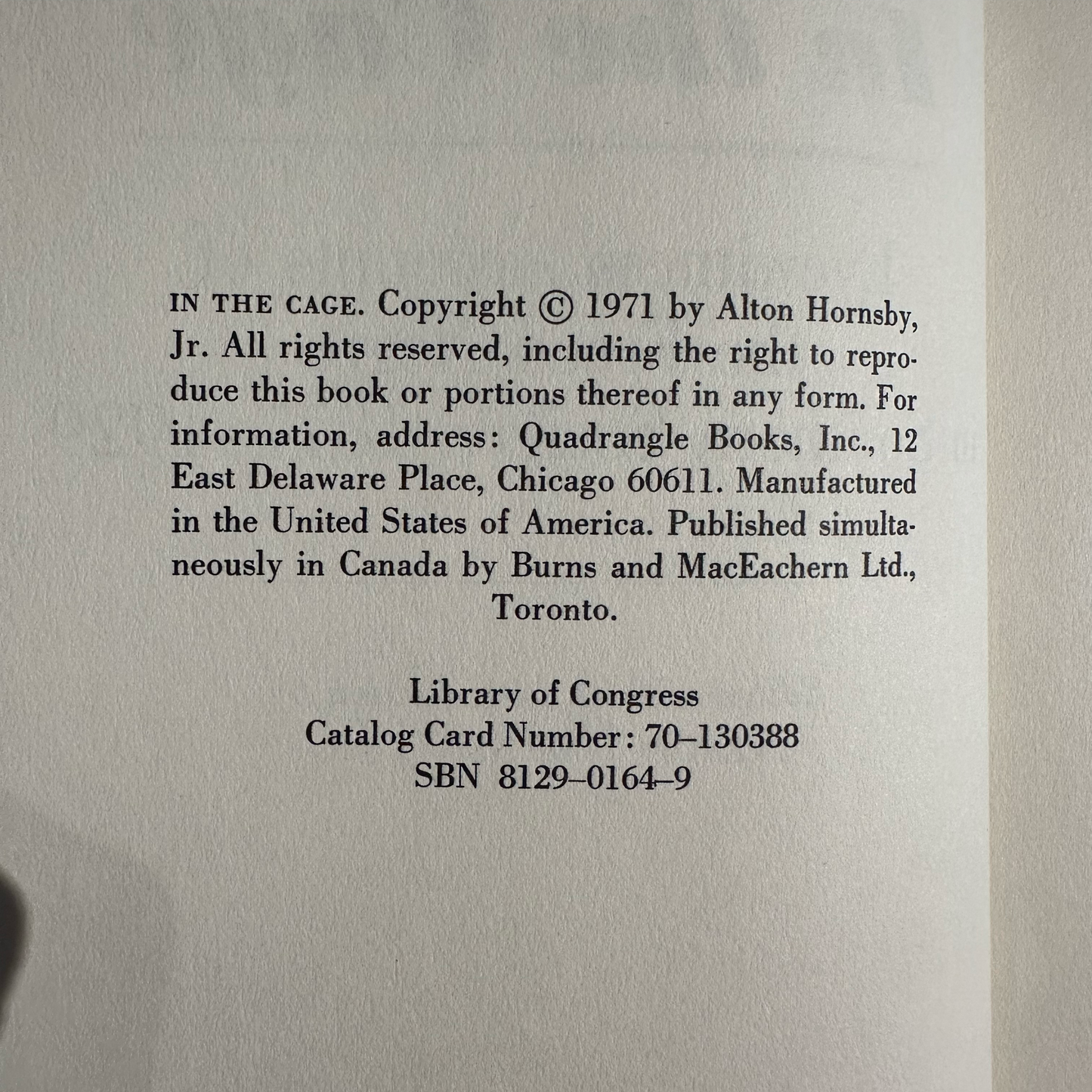 Vintage Non-Fiction Hardback: In The Cage - Edited by Alton Hornsby Jr. FIRST EDITION