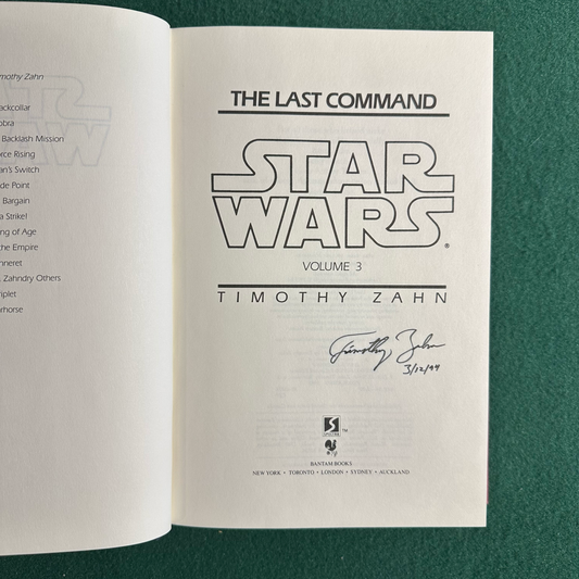 Vintage Sci-Fi Hardback: Timothy Zahn - Star Wars: The Last Command SIGNED FIRST EDITION