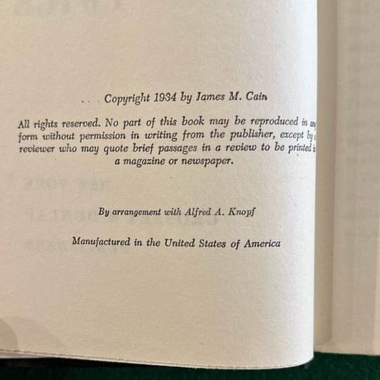 Vintage Fiction Hardback: James M Cain - The Postman Always Rings Twice 1934 Reprint