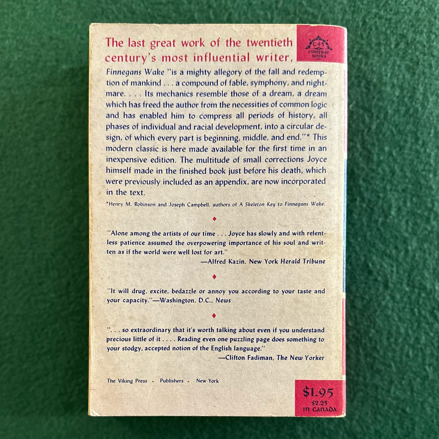 Vintage Fiction Paperback: James Joyce - Finnegans Wake SECOND PRINTING