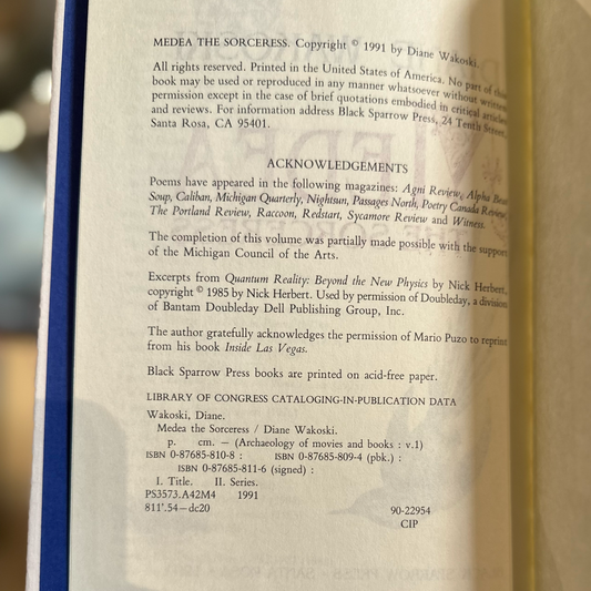 Vintage Poetry Hardback: Diane Wakoski - Medea The Sorceress SIGNED AND NUMBERED