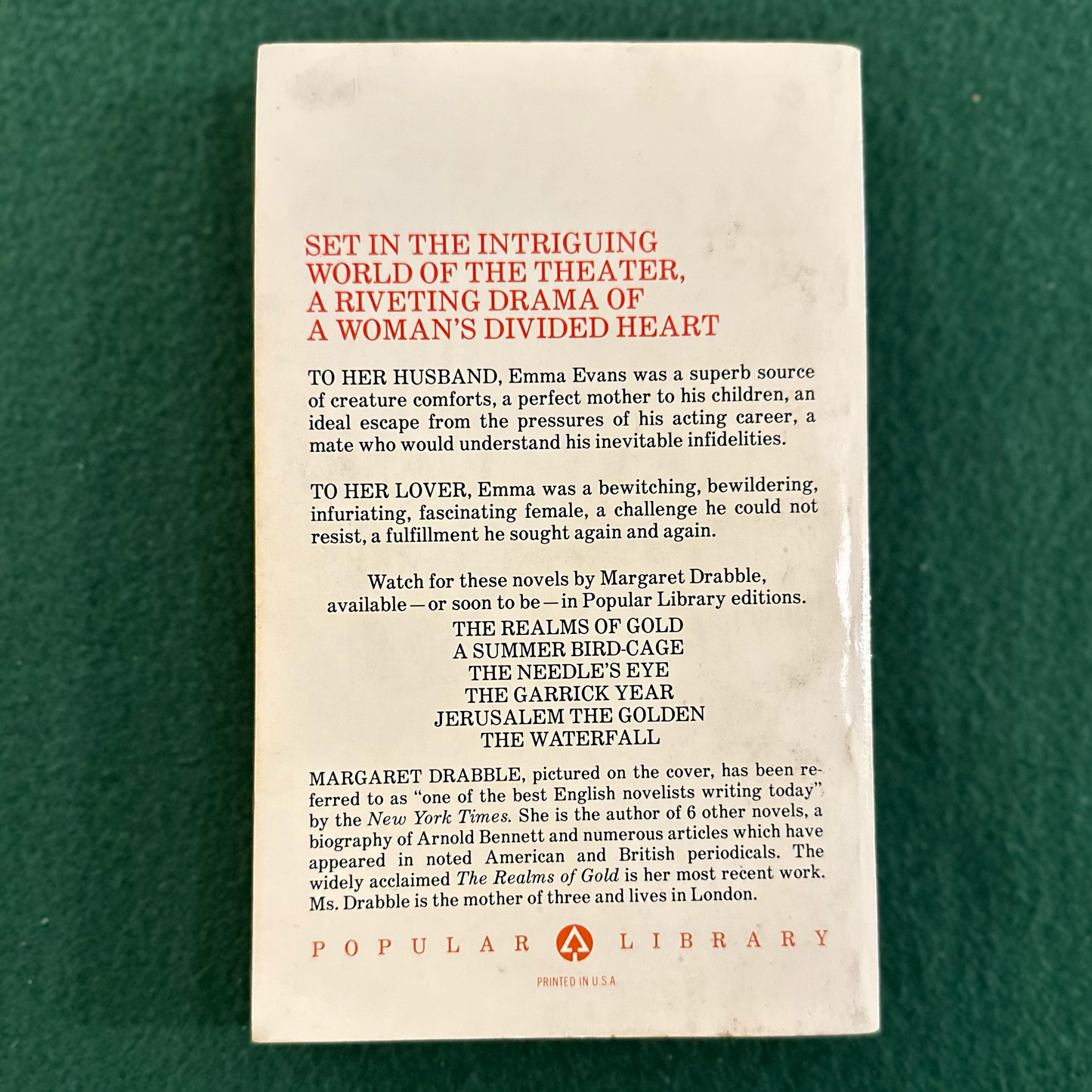 Vintage Fiction Paperback: Margaret Drabble - The Garrick Year