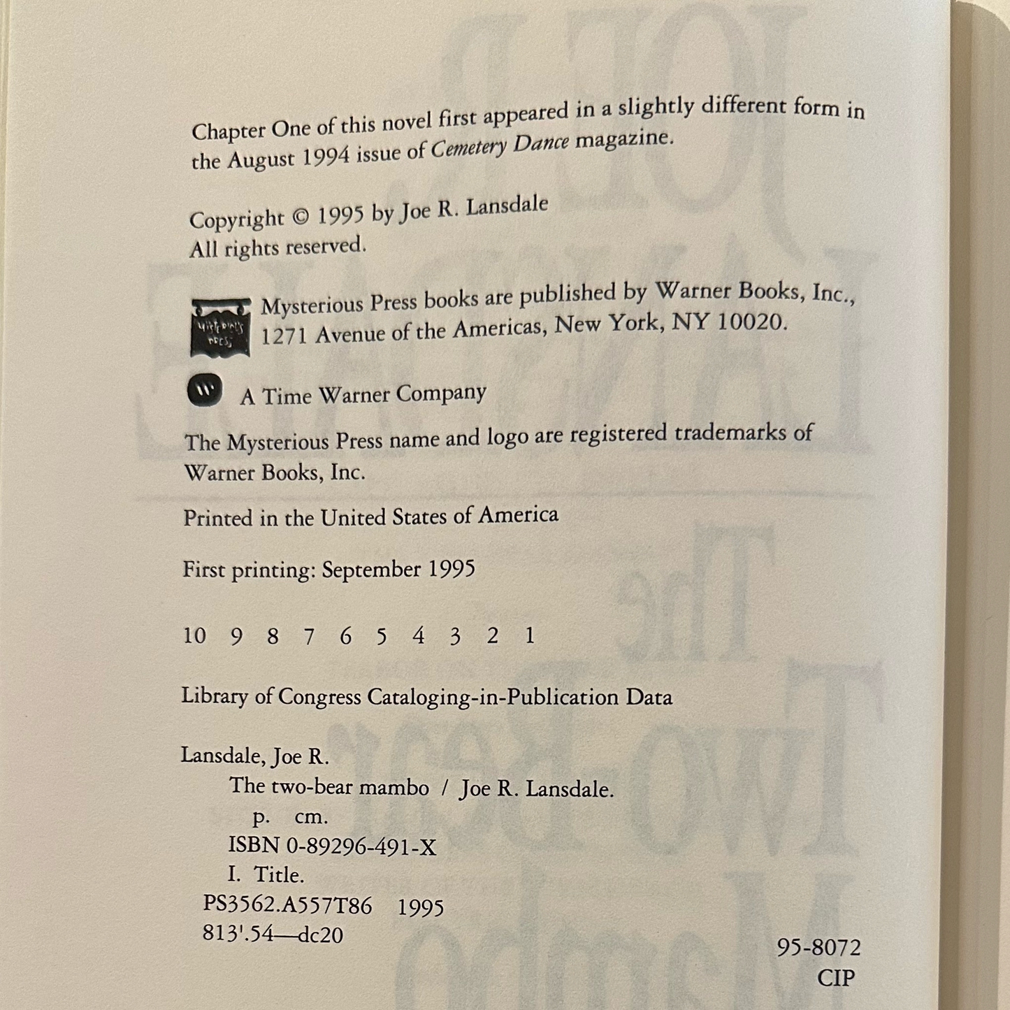 Vintage Fiction Hardback: Joe R Lansdale - The Two-Bear Mambo SIGNED FIRST EDITION/PRINTING