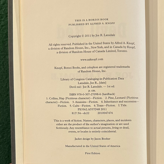 Fiction Hardback: Joe R Lansdale - Devil Red FIRST EDITION/PRINTING