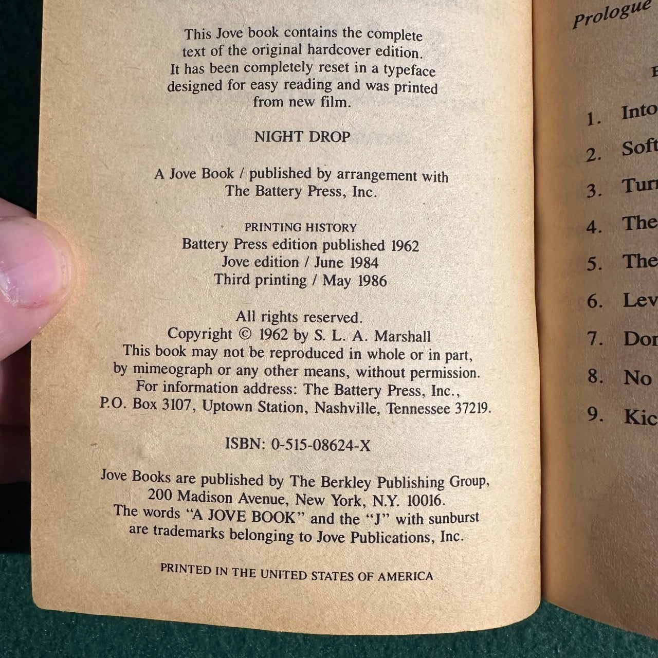 Vintage Fiction Paperback: S L A Marshall - Night Drop THIRD PRINTING
