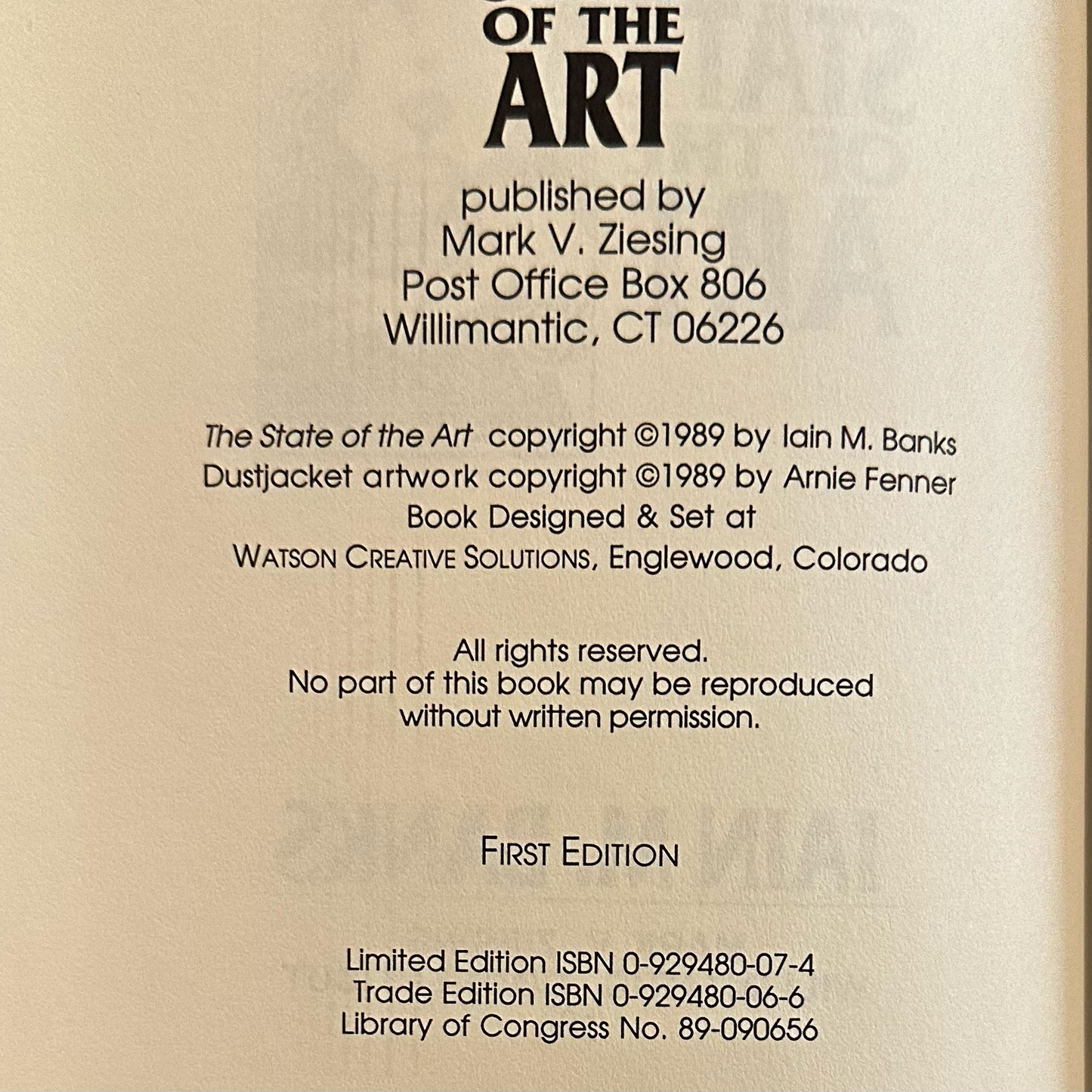 Vintage Sci-Fi Hardback: Iain M Banks - The State of the Art FIRST EDITION/PRINTING