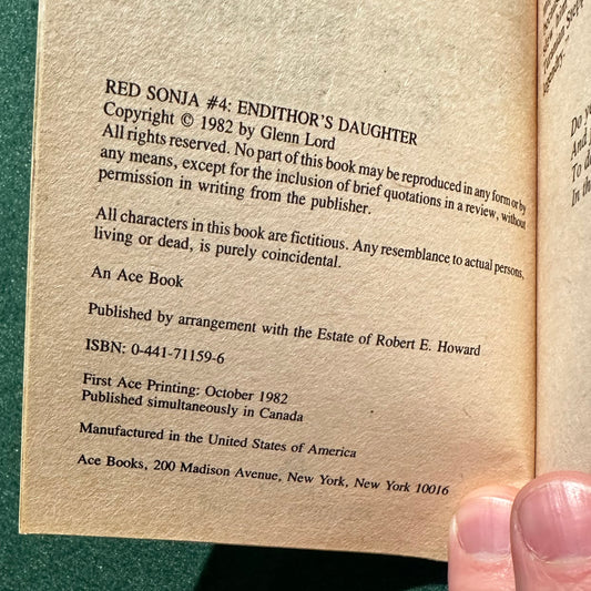 Vintage Fantasy Paperback: David C Smith & Richard L Tierney - Red Sonja 4: Endithor's Daughter first PRINTING