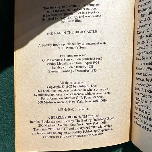 Vintage Sci-fi Paperback: Philip K Dick - The Man in the High Castle