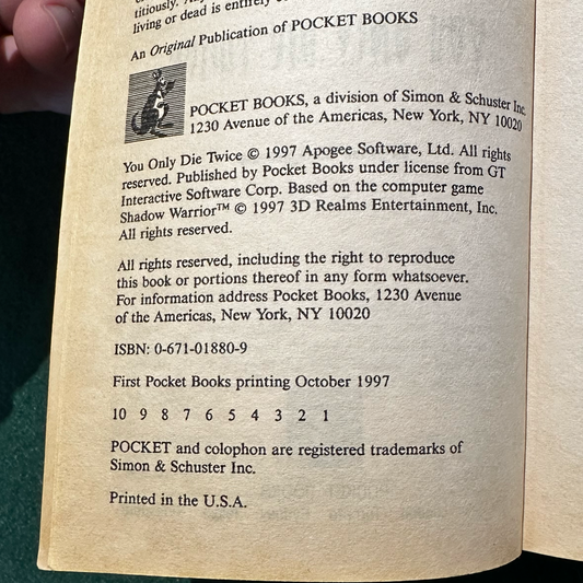 Vintage Sci-fi Paperback: Ryan Hughes - Shadow Warrior #2: You Only Die Twice FIRST PRINTING