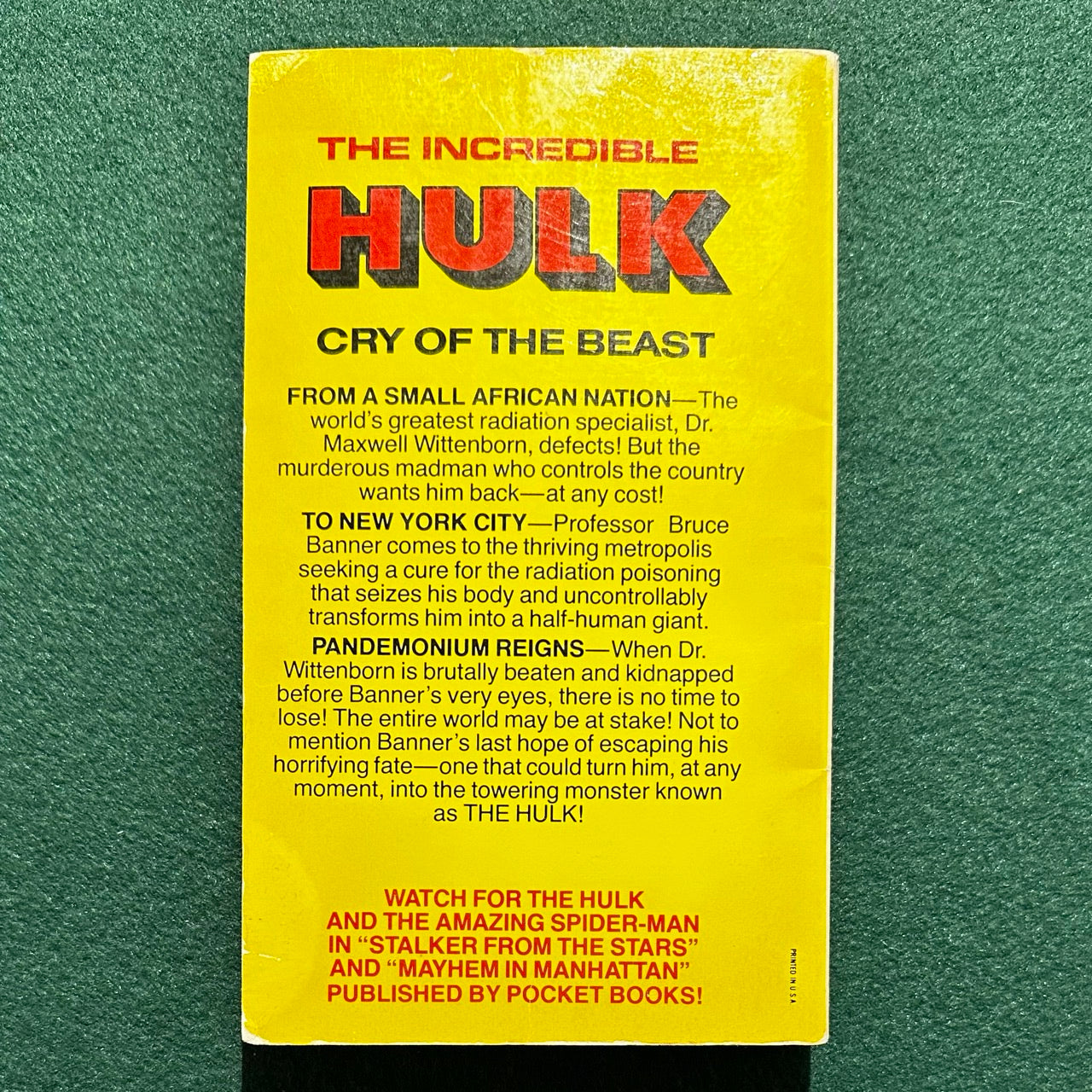 Vintage Marvel Novel Paperback: Stan Lee Presents The Incredible Hulk: Cry of the Beast FIRST PRINTING