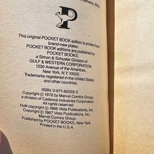 Vintage Graphic Novel Paperback: Stan Lee Presents The Incredible Hulk #2 FIRST PRINTING