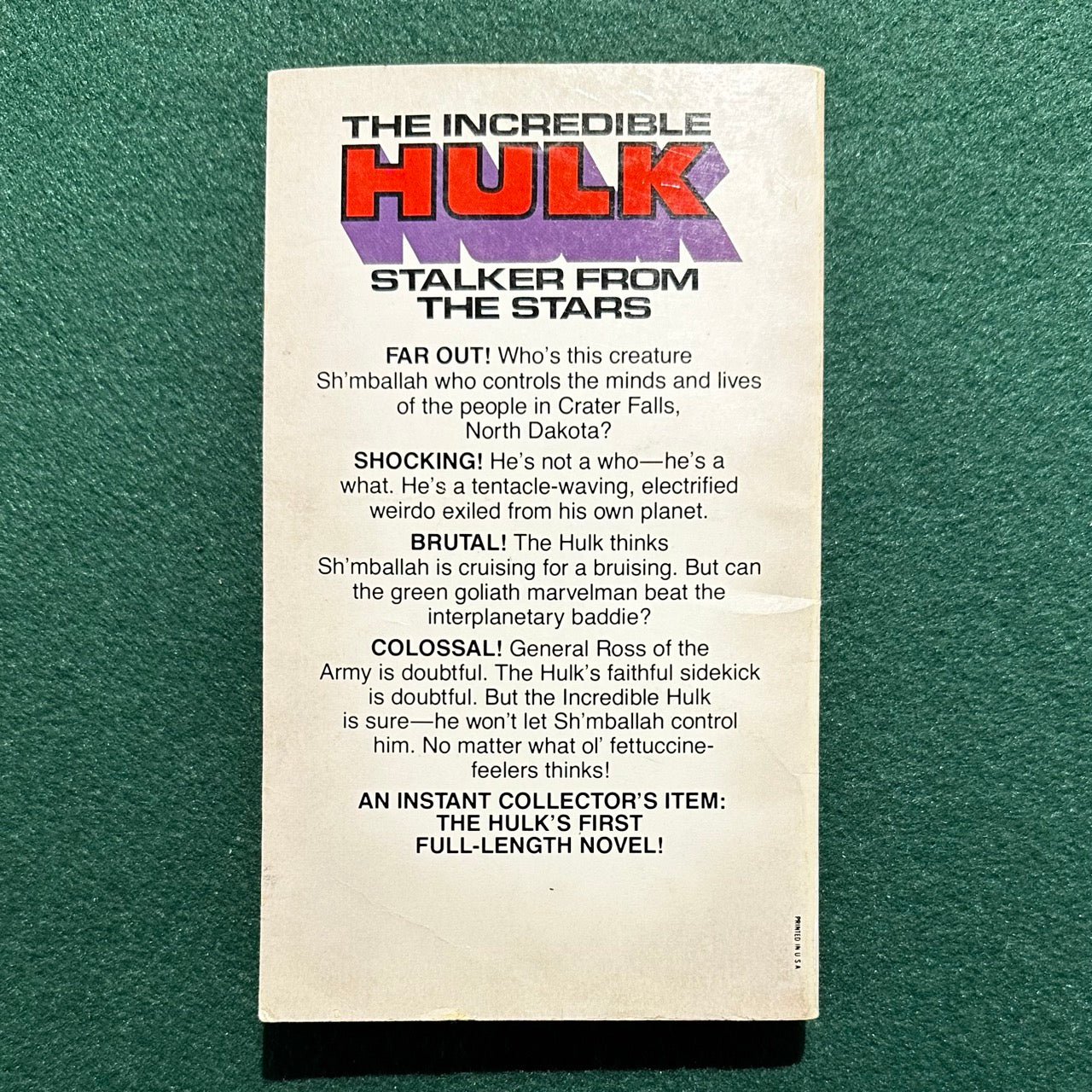 Vintage Marvel Novel Paperback: Stan Lee Presents The Incredible Hulk: Stalker From The Stars FIRST PRINTING