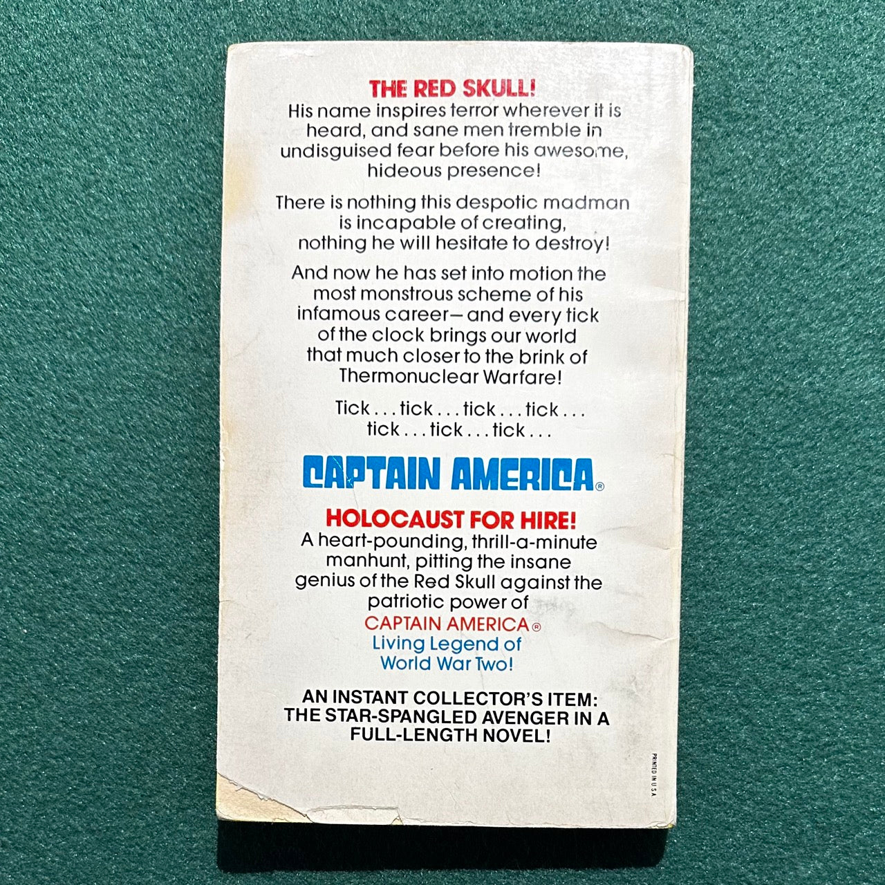 Vintage Marvel Novel Paperback: Stan Lee Presents Captain America: Holocaust For Hire FIRST PRINTING