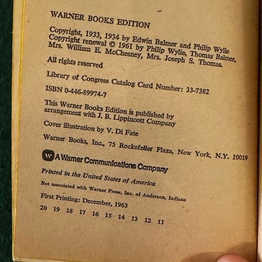 Vintage Sci-Fi Paperback: Philip Wylie and Edwin Balmer - After Worlds Collide