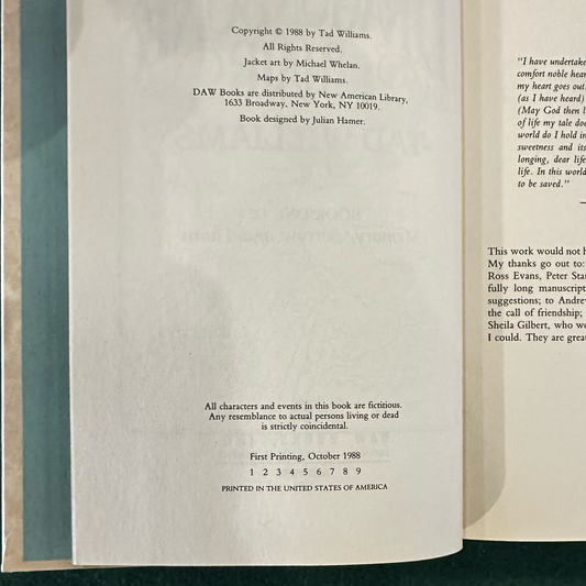 Vintage Fantasy Hardback: Tad Williams - The Dragonbone Chair FIRST EDITION