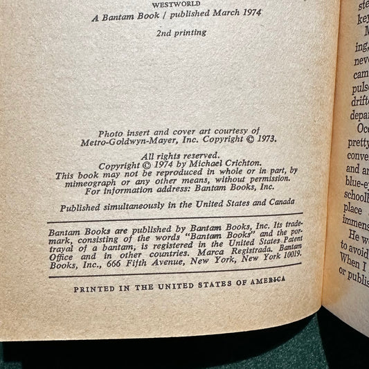 Vintage Sci-Fi Paperback: Michael Crichton - Westworld SECOND PRINTING