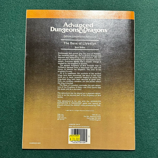 Vintage Dungeons & Dragons Adventure: AD&D - The Bane of Llywelyn