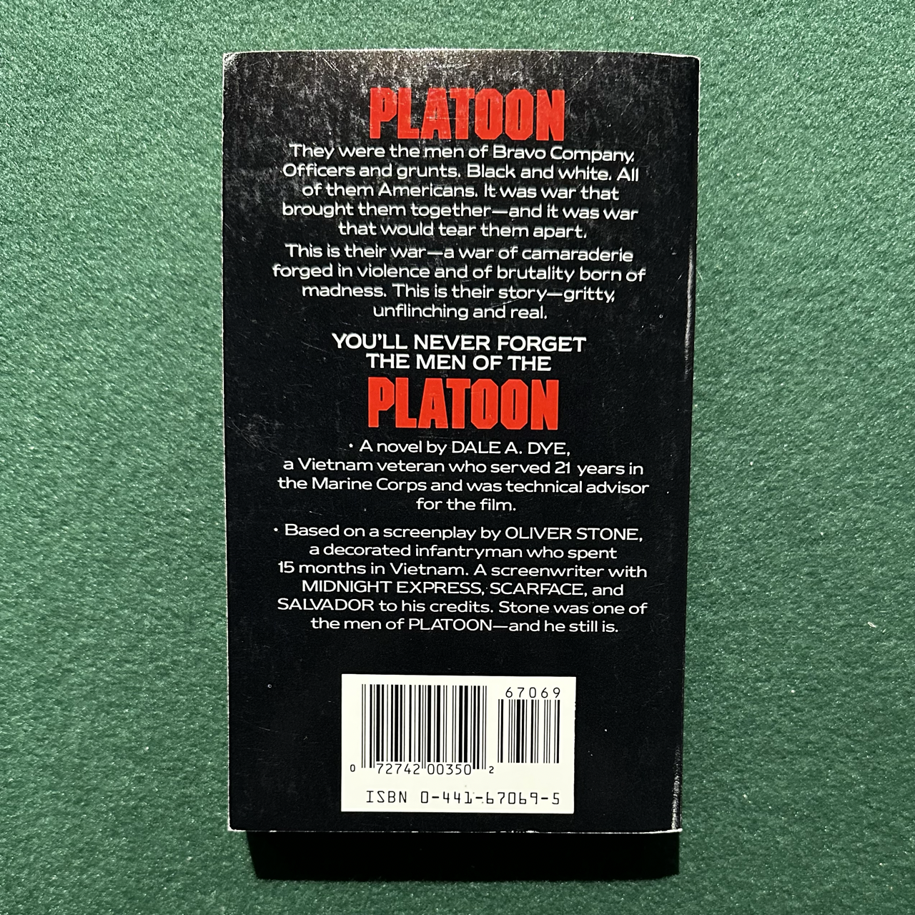 Vintage Fiction Paperback: Dale A Dye - Platoon FIRST PRINTING