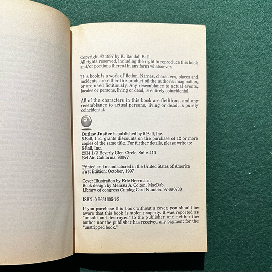 Vintage Fiction Paperback: K Randall Ball - Outlaw Justice FIRST PRINTING