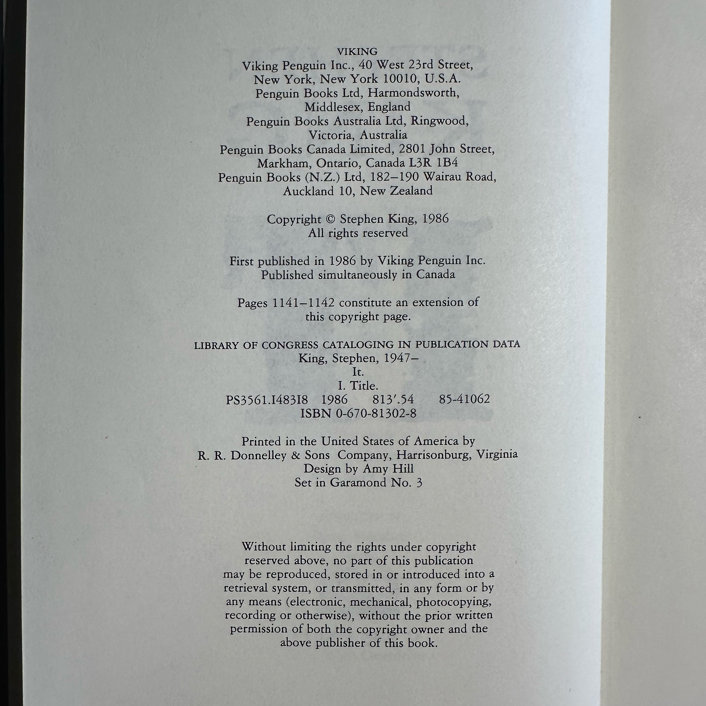 Vintage Horror Hardback: Stephen King - It FIRST EDITION