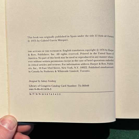 Vintage Fiction Hardback: Gabriel Garcia Marquez - The Autumn of the Patriarch SECOND PRINTING