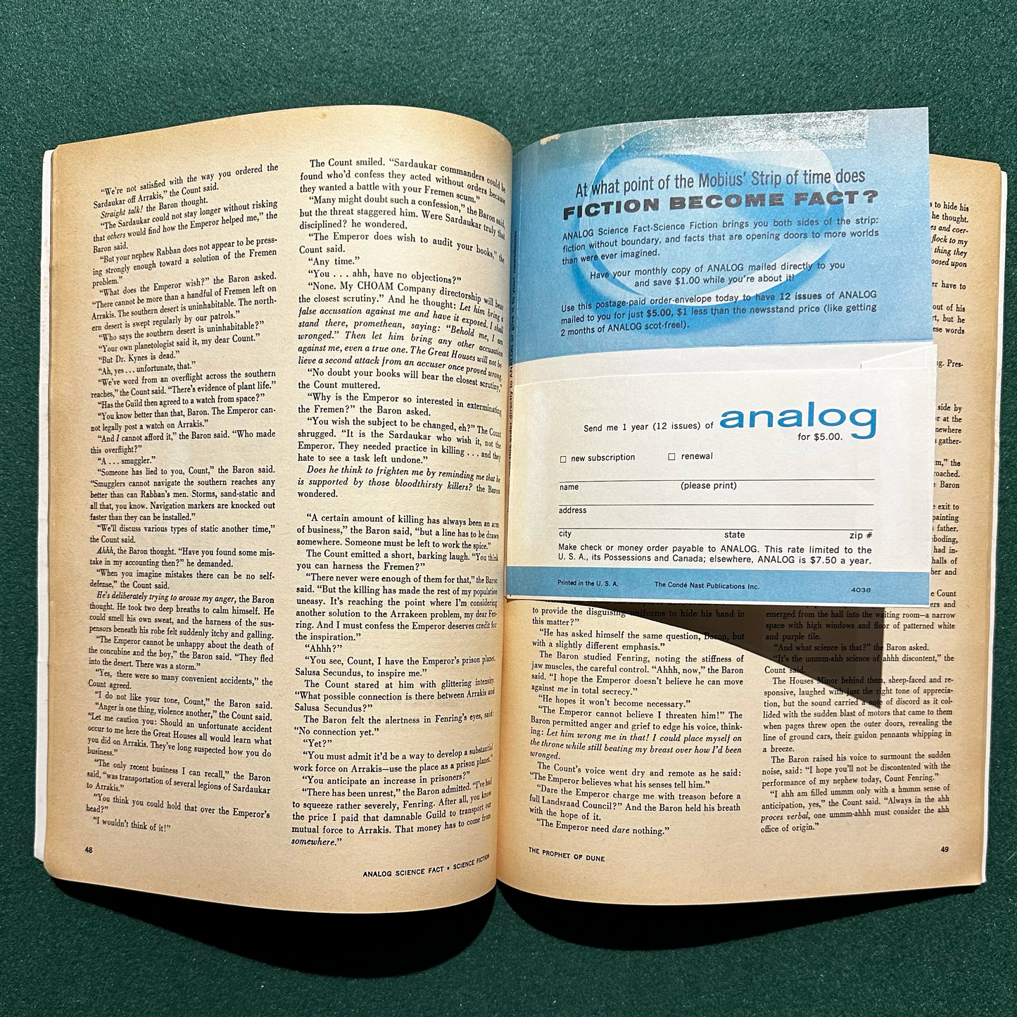 Vintage Sci-fi Magazine: Analog: Science Fact - Science Fiction - March 1965 Prophet of Dune, Part 3. FRANK HERBERT