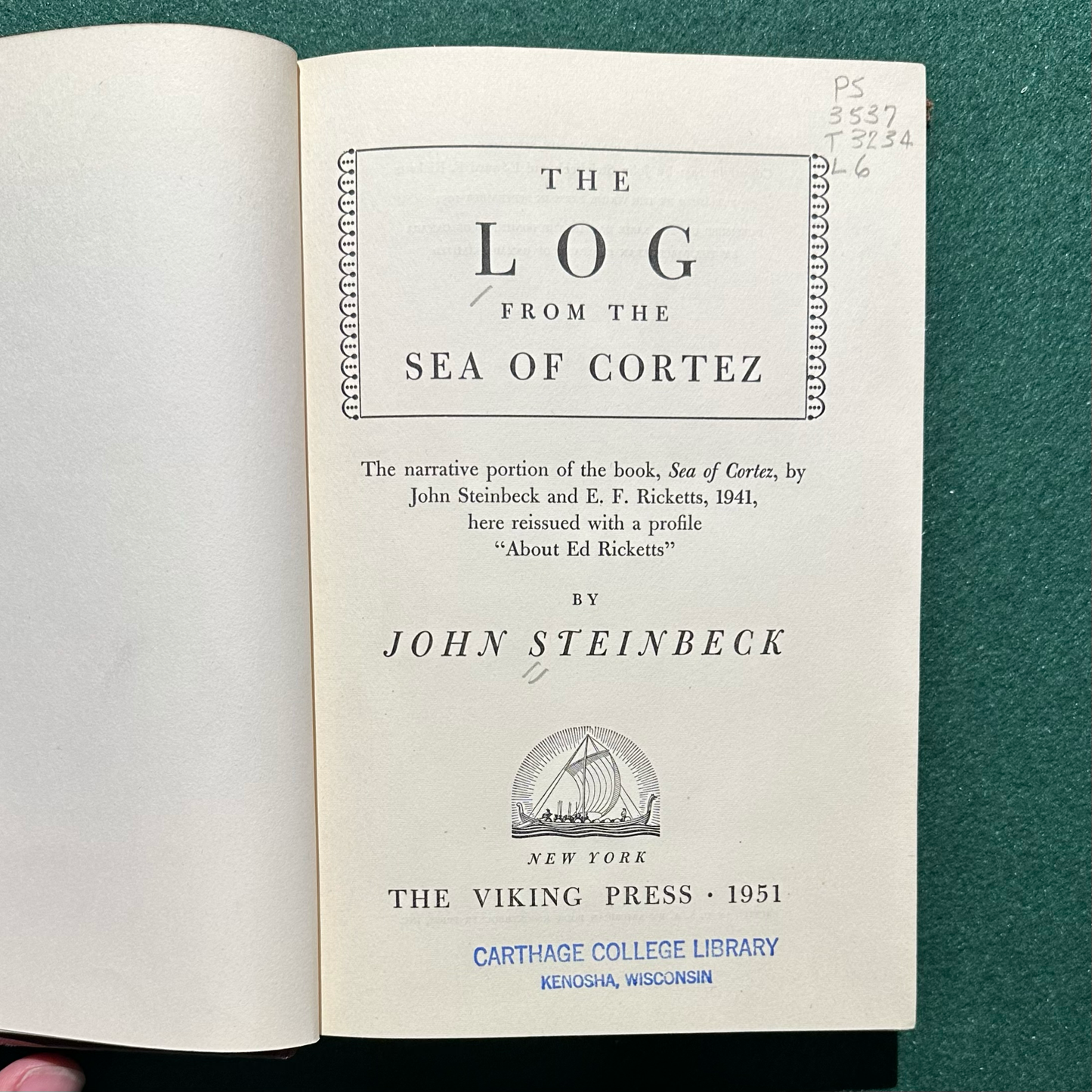 Vintage Fiction Hardback: John Steinbeck - The Log from the Sea of Cortez EX-LIBRARY FIRST EDITION