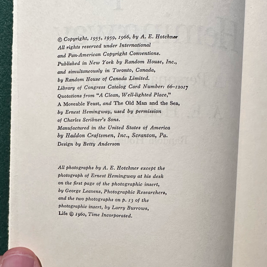Vintage Biography Hardback: A E Hotchner - Papa Hemingway BOMC EDITION
