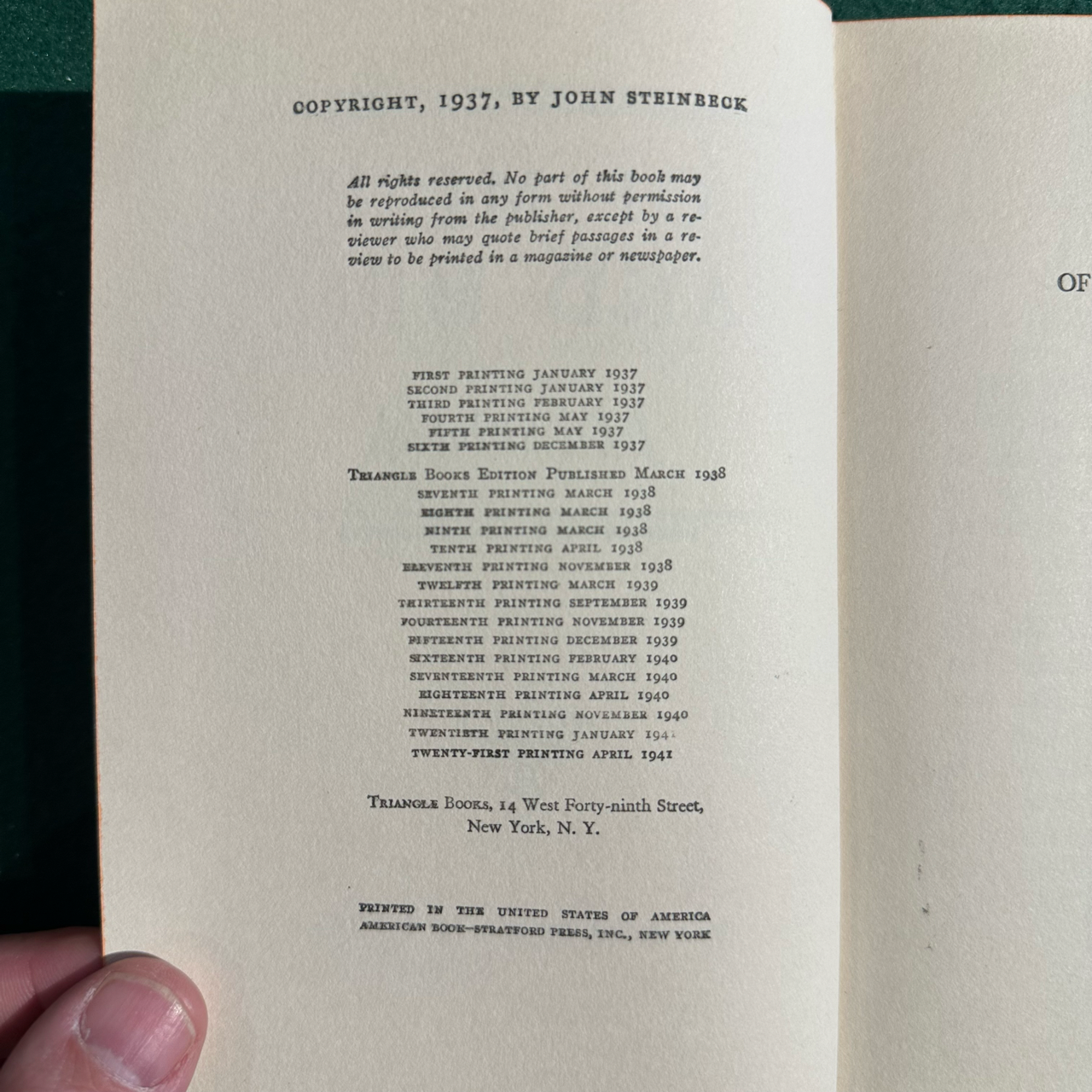 Vintage Fiction Hardback: John Steinbeck - Of Mice and Men