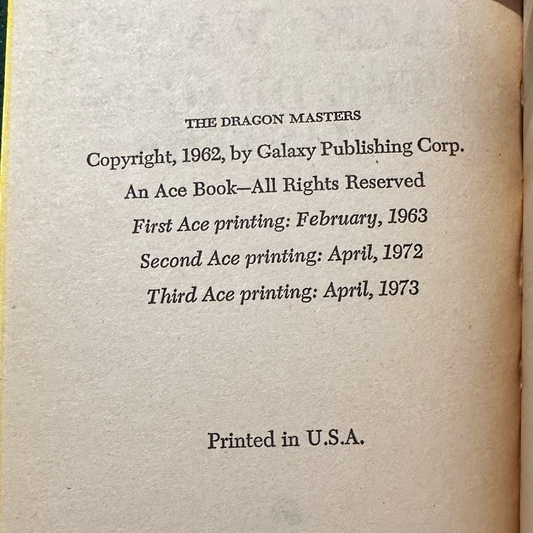 Vintage Sci-Fi Paperback: Jack Vance - The Dragon Masters THIRD PRINT