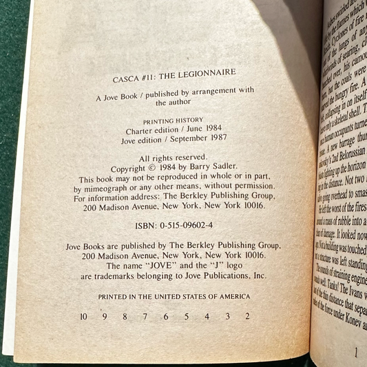 Vintage Fantasy Paperback: Barry Sadler - Casca: The Legionnaire SECOND PRINT
