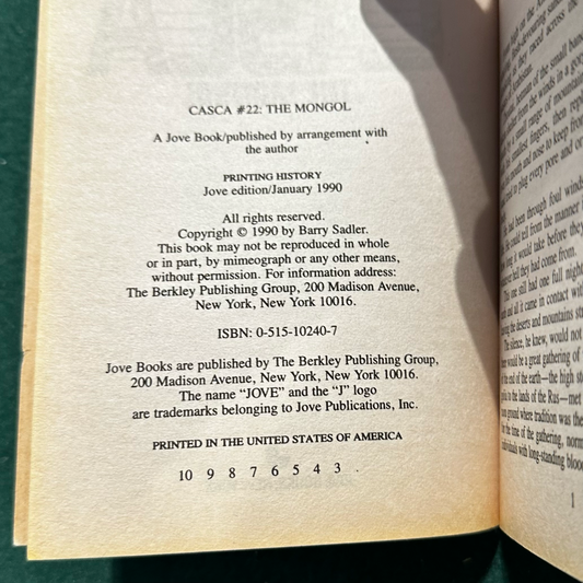 Vintage Fantasy Paperback: Barry Sadler - Casca: The Mongol THIRD PRINT